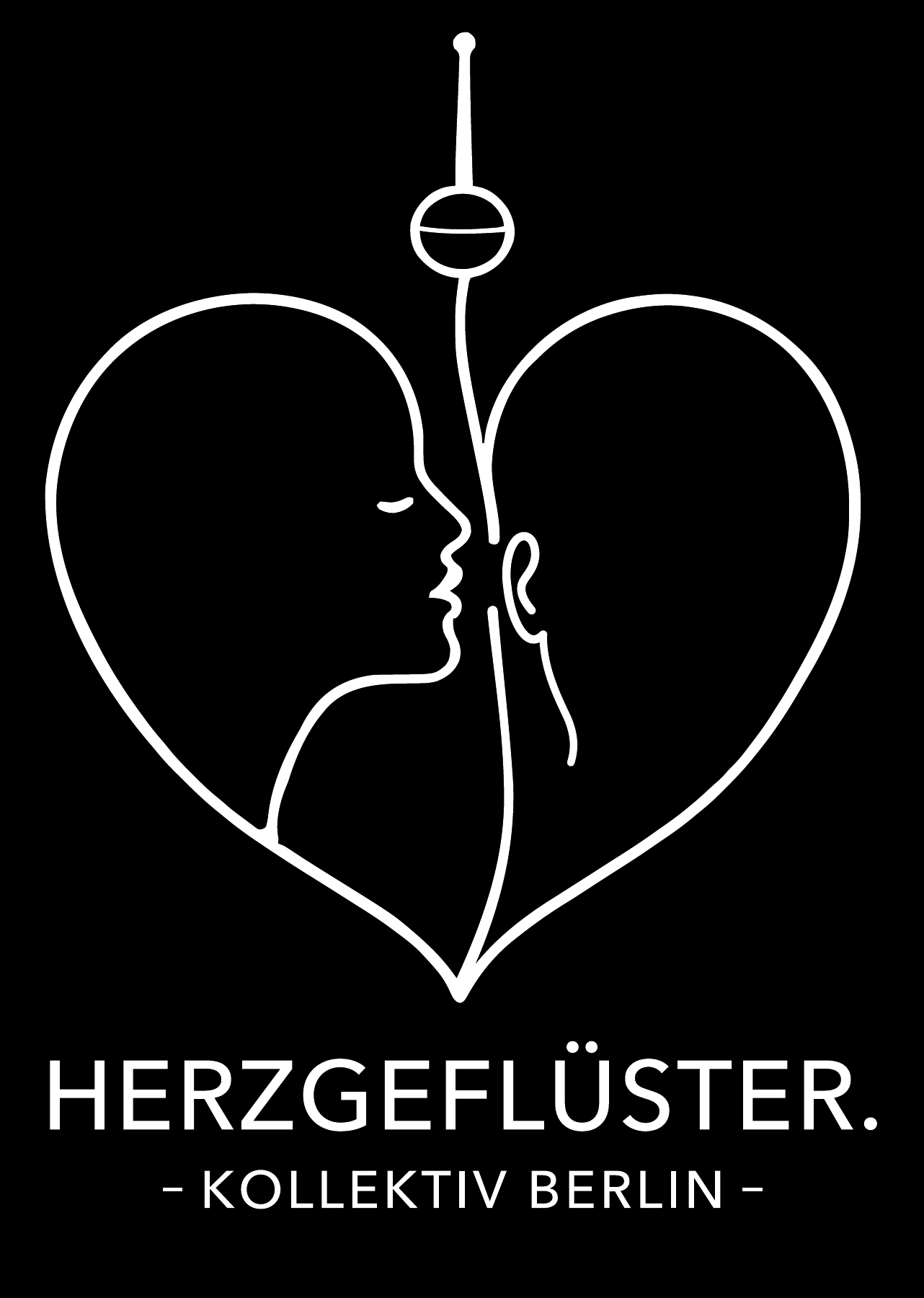 HERZGEFLÜSTER. Kollektiv Berlin – zwei Gesichter in einem Herz mit Berliner Fernsehturm